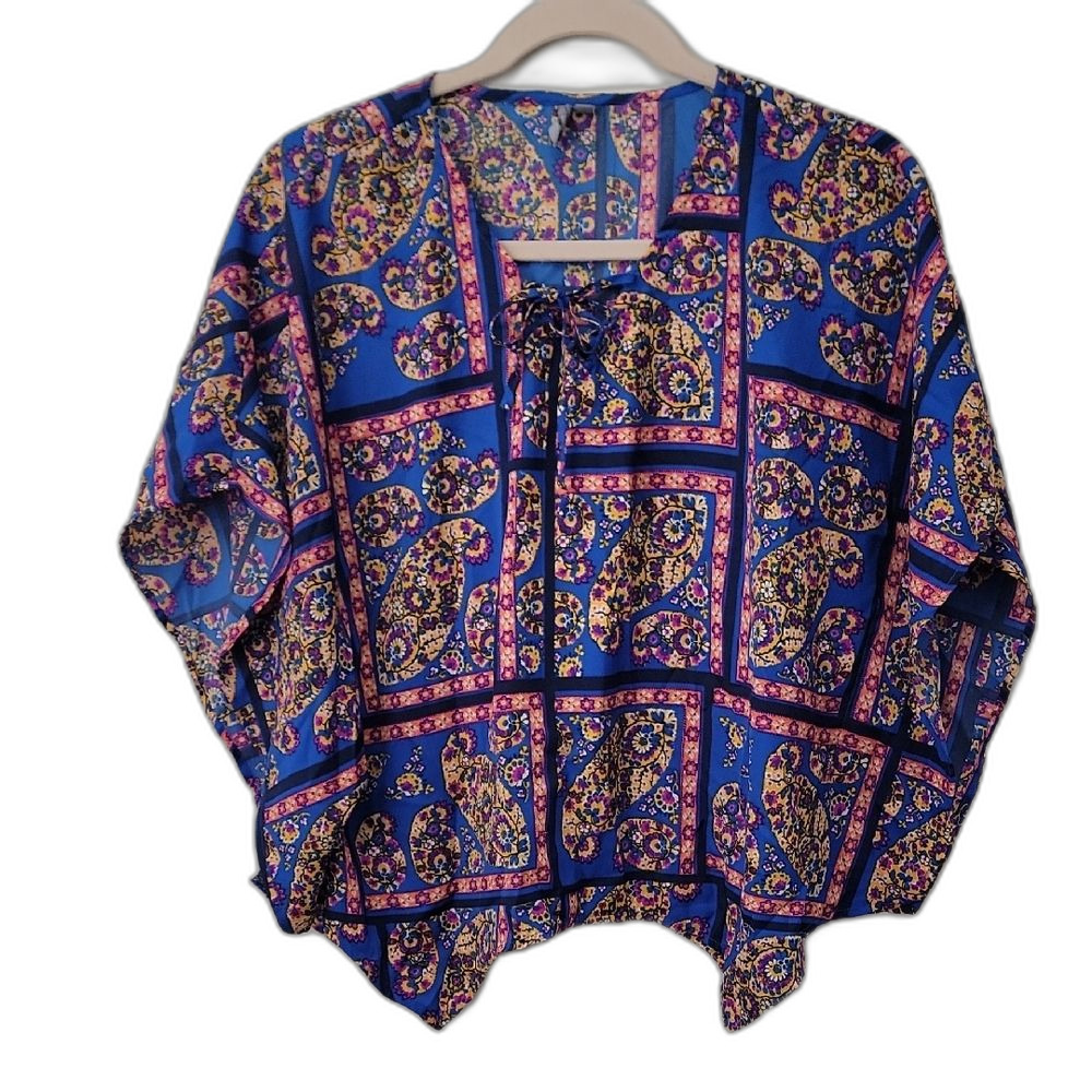 New Directions Blue and Pink Paisley Blouse
